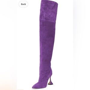 YDN PURPLE FAUX SUEDE THIGH HIGH HEELED BOOTS
